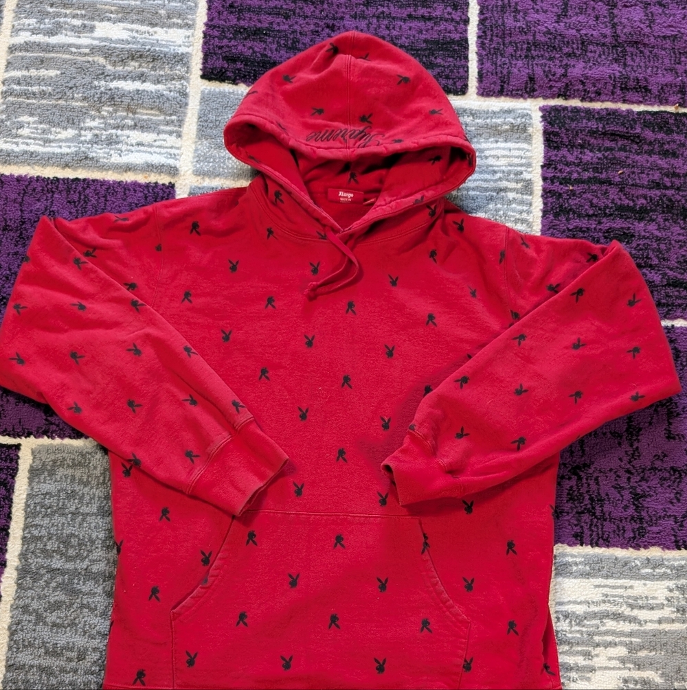 Supreme X Playboy Collaboration Red Hooded sweatshirt w/ bunny print XL